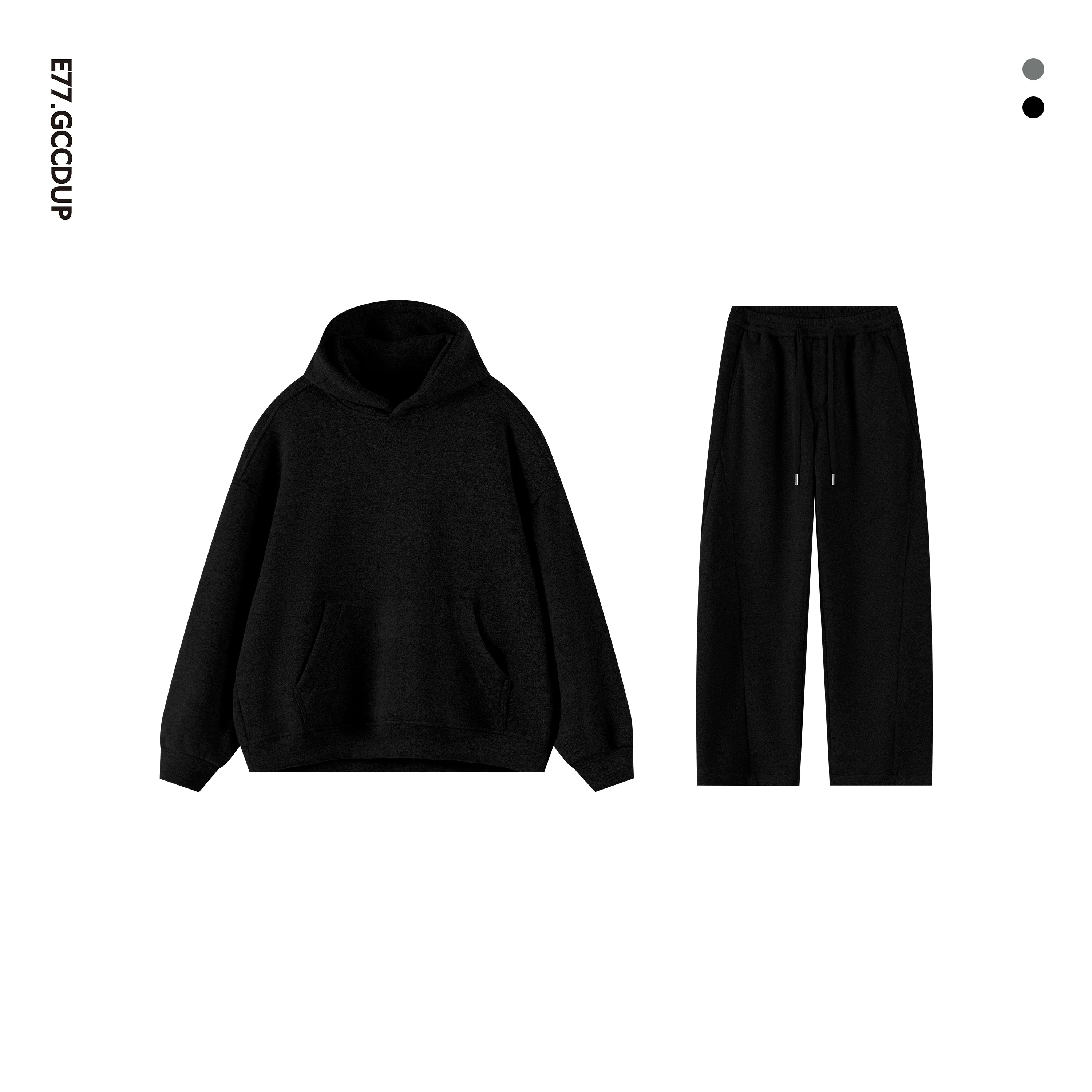 Kangaroo sweater heavy double stream spinning terry cloth stacked wear velvet kangaroo hooded sweater set S0177