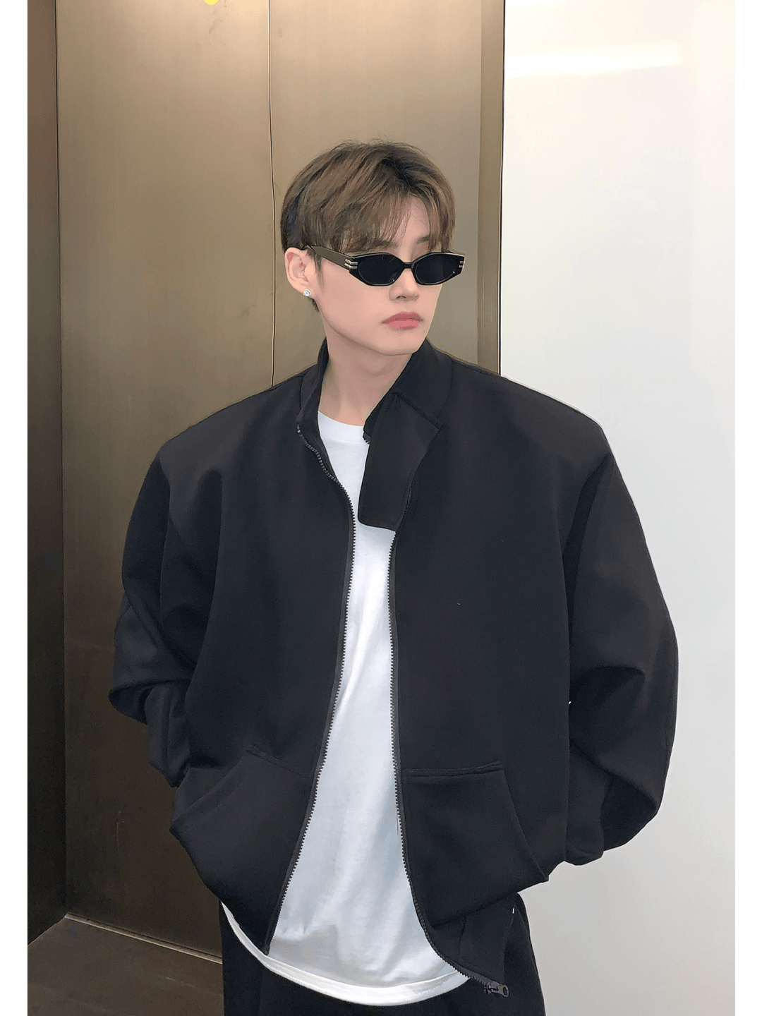 [CUIBUJU] スタンドカラーショルダーパッドカーディガンセーターセットアップ S0195