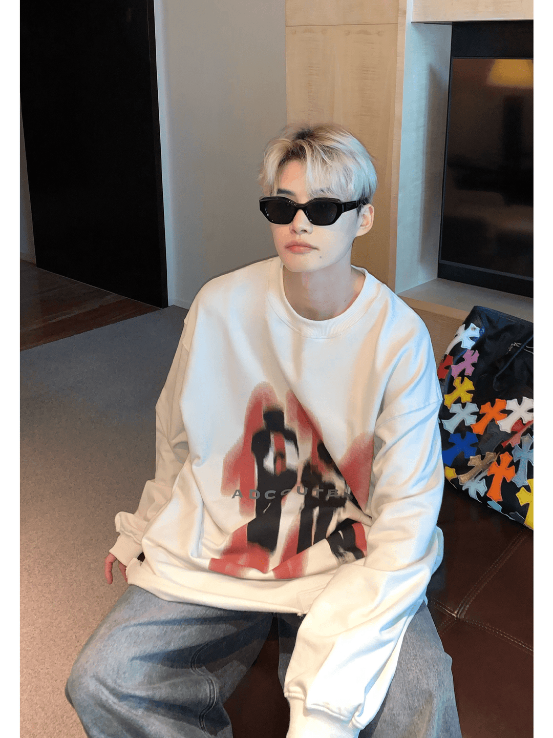 [CUIBUJU] color contrast printing sweater S0196