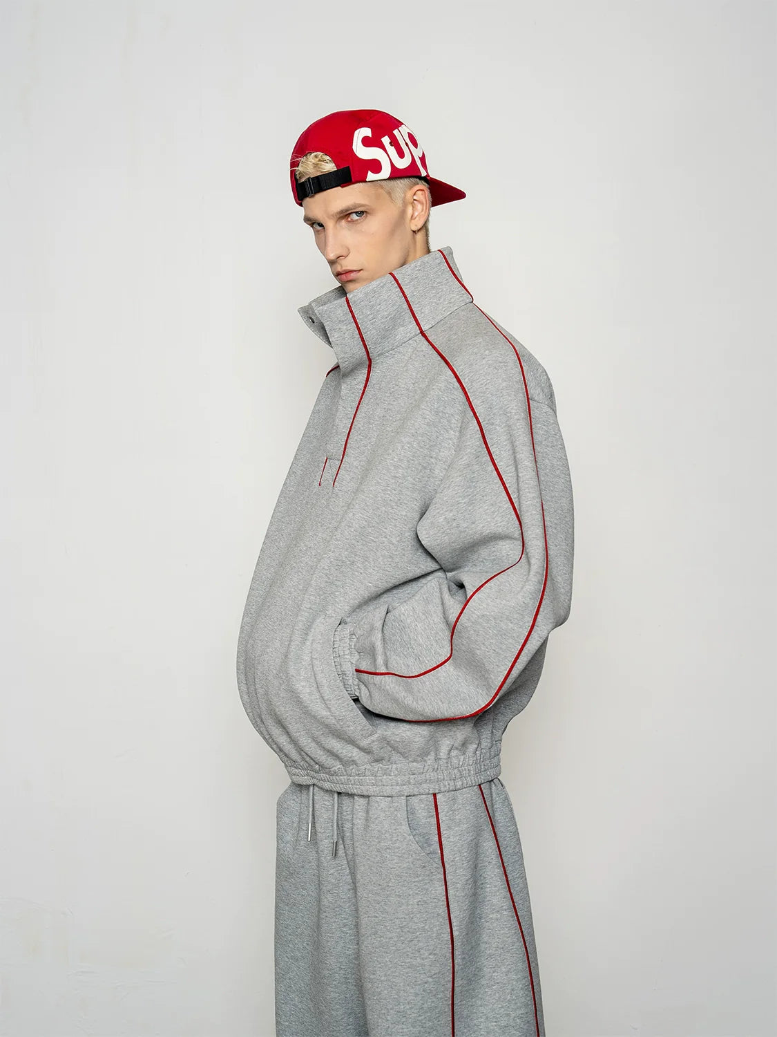 niche deconstruction contrasting color air layer turtleneck sweater men's scimitar casual pants sports suit S0137