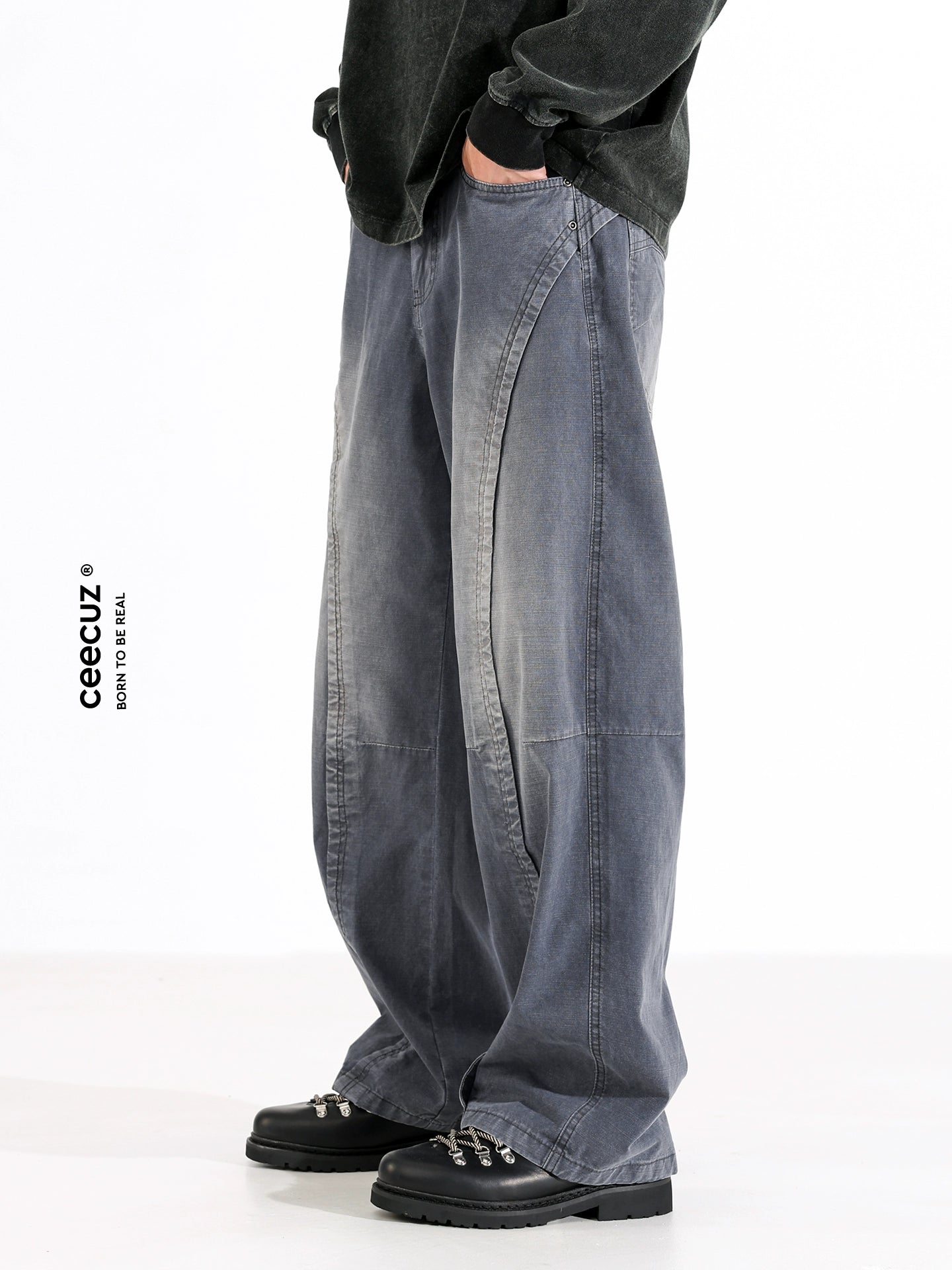 Men Cleanfit Oversized French Workwear Casual TrousersB0003