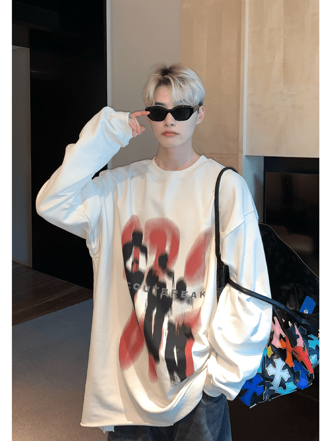 [CUIBUJU] color contrast printing sweater S0196
