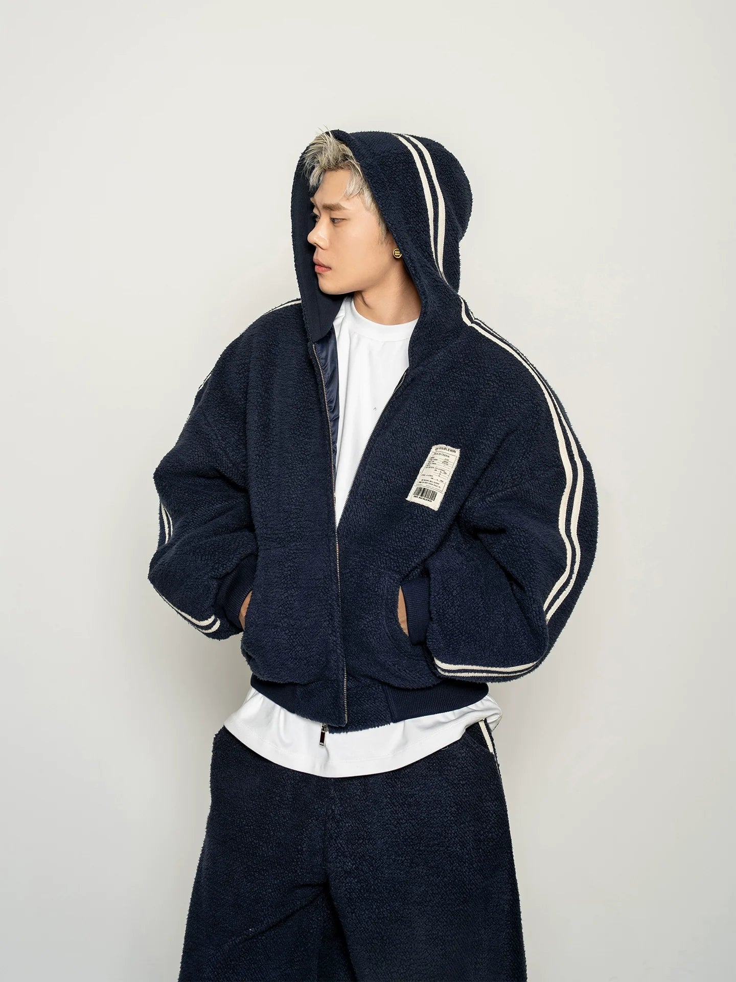 American contrasting fleece cotton jacket sweater jacket casual sweatpants loose sports suit winter S0136