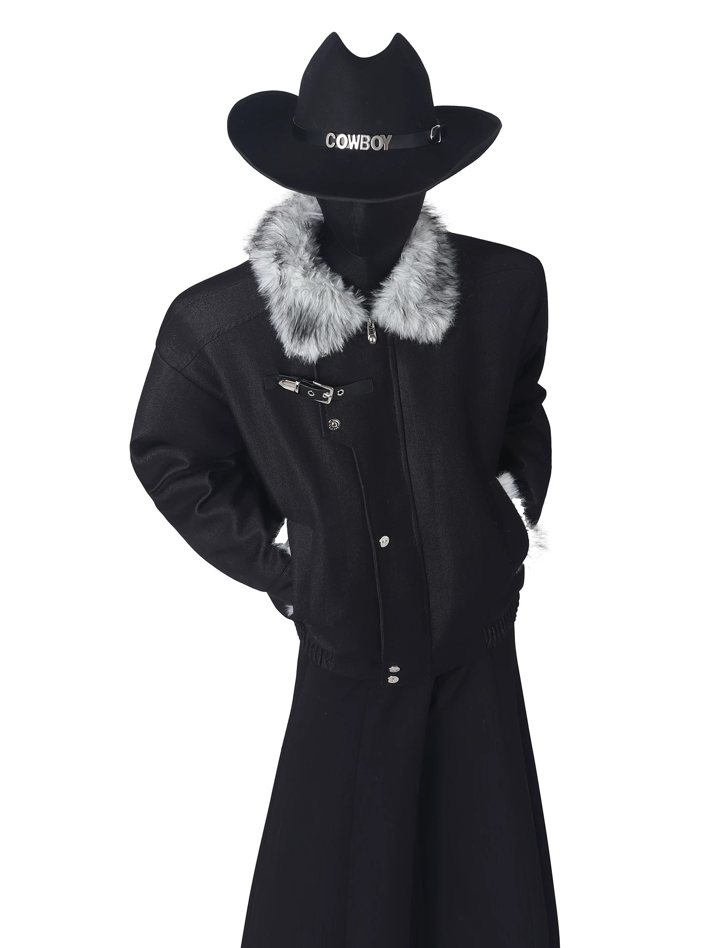 Denim fur collar locomotive cotton jacket FE0705