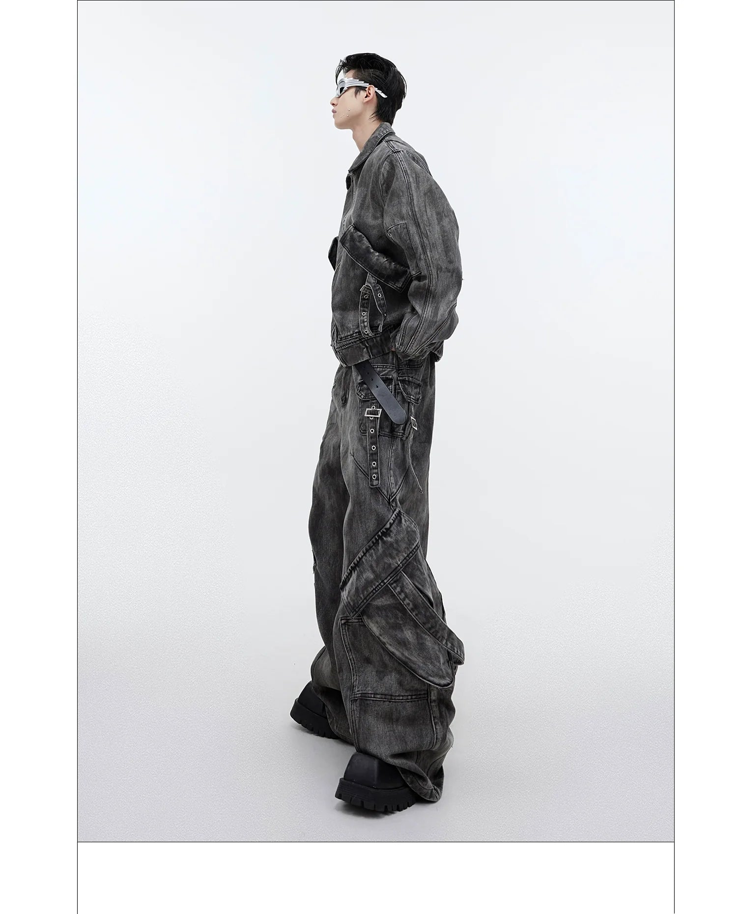 Niche retro old denim suit jacket jacket wasteland heavy zipper big pocket overalls R016