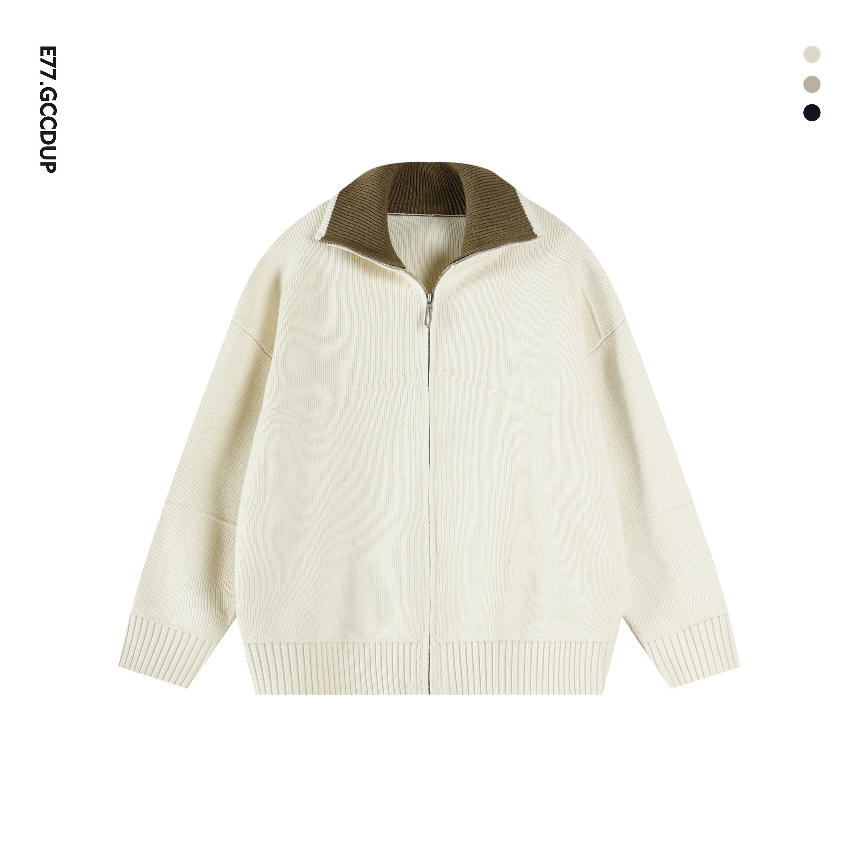 Barn style high luxury contrasting color lapel knitted cardigan jacket versatile sweater top S0174