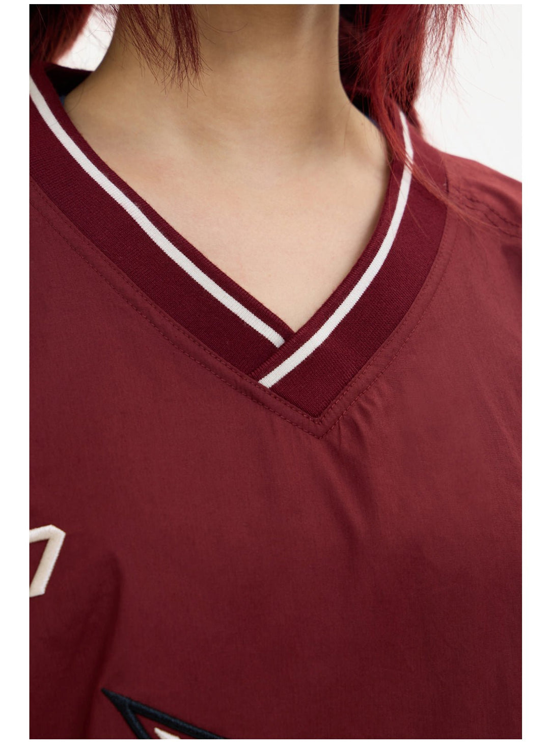 [PeopleStyle] Badge Embroidery Retro Sport V-Neck Sweatshirt S0216