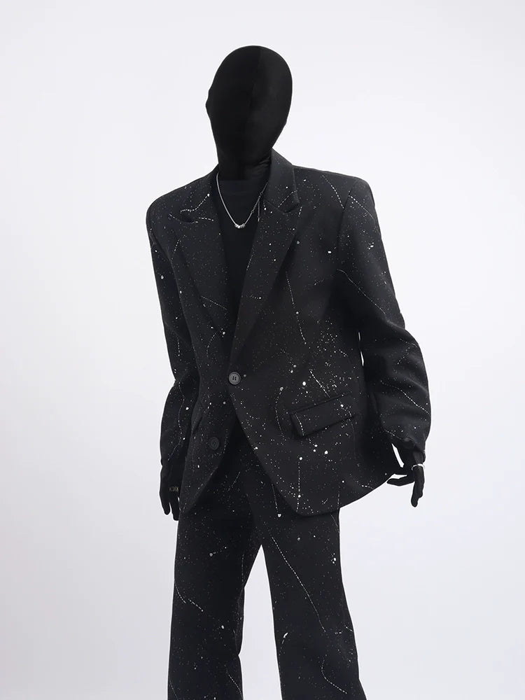 Black clothes high sense full of stars design blazer handsome fashion niche men's suit tide R011