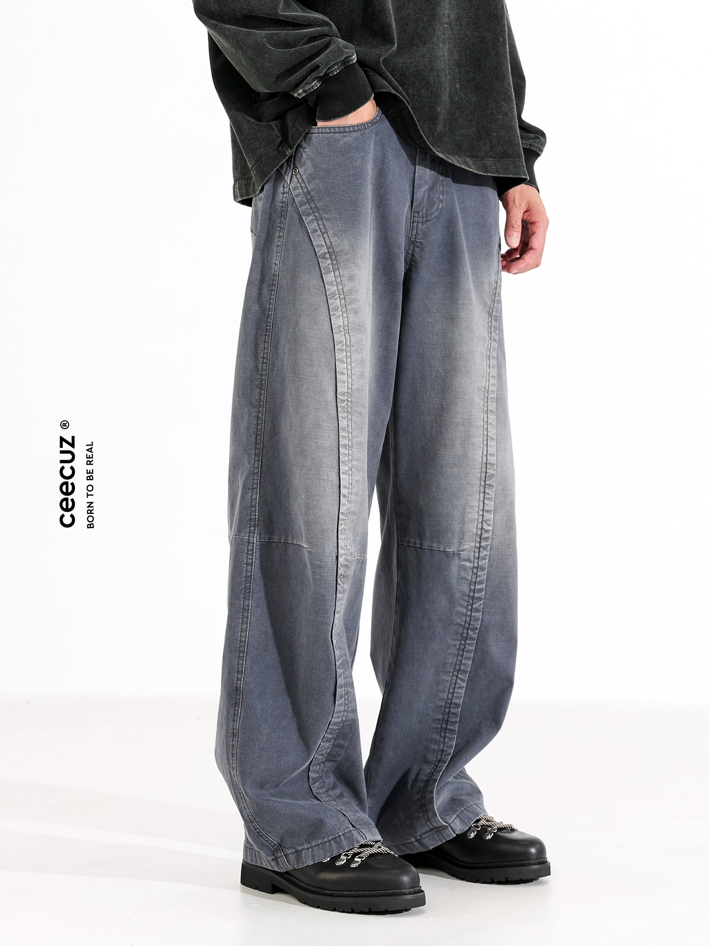 Men Cleanfit Oversized French Workwear Casual TrousersB0003