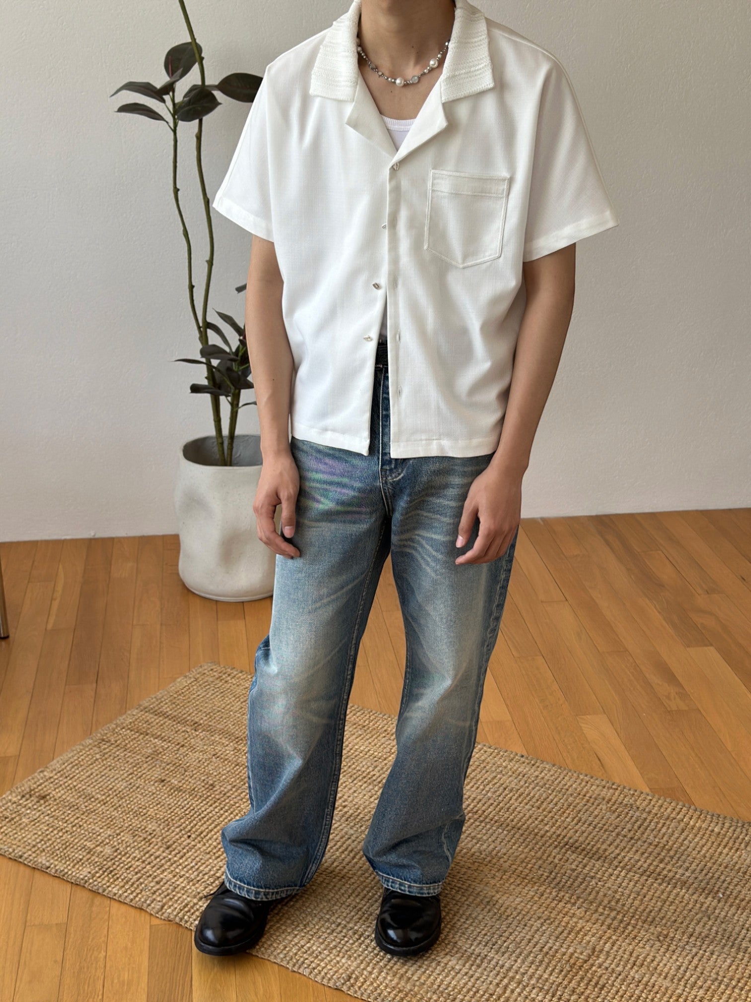 [FDM] WAVE TEXTURE RELAXED CUBAN COLLAR shirt J0139