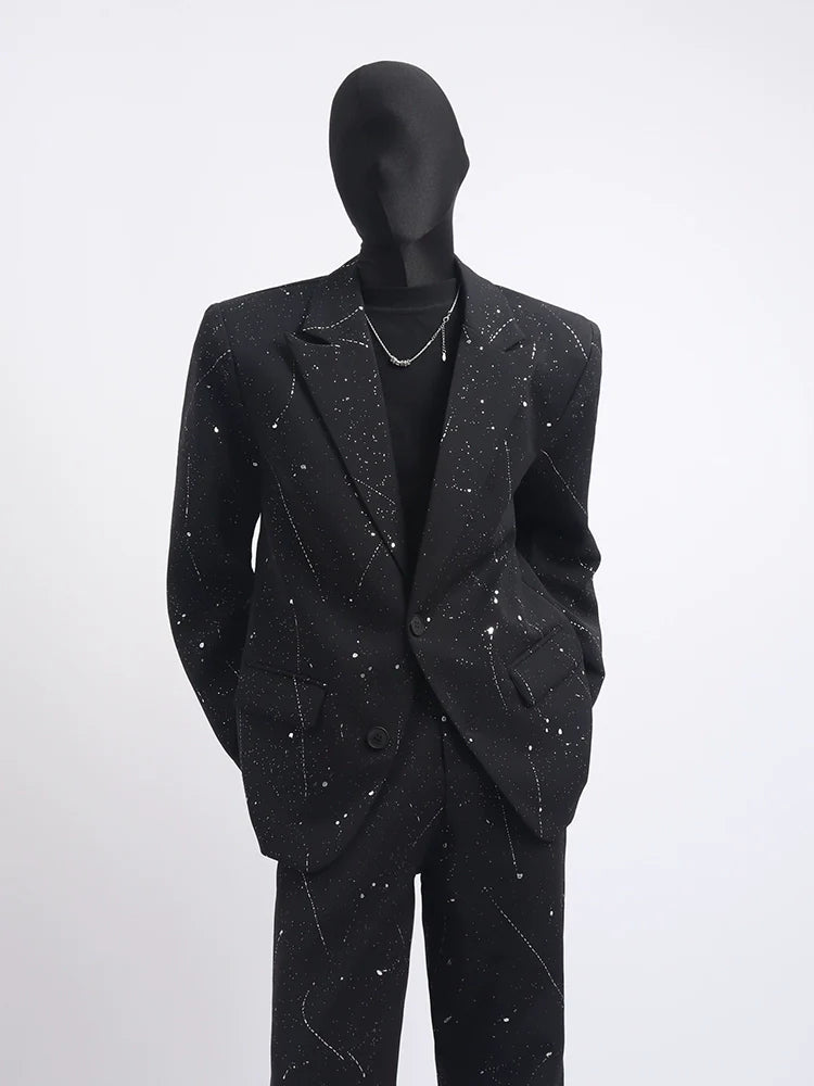Black clothes high sense full of stars design blazer handsome fashion niche men's suit tide R011