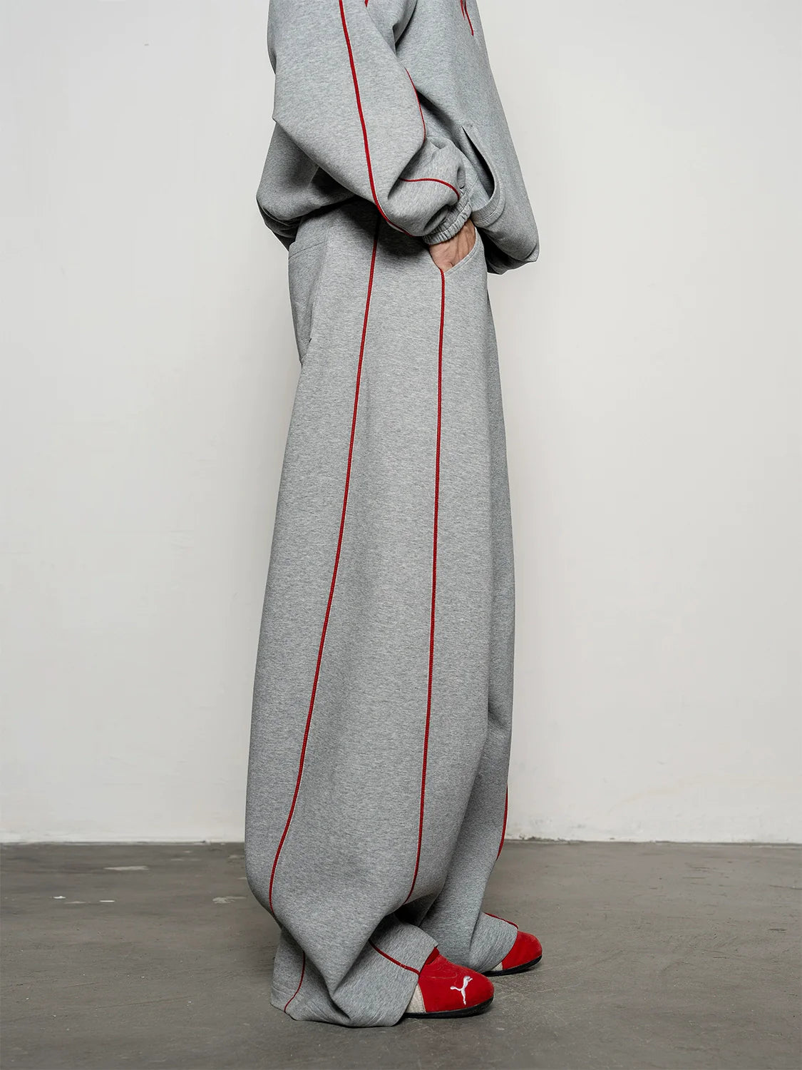 niche deconstruction contrasting color air layer turtleneck sweater men's scimitar casual pants sports suit S0137