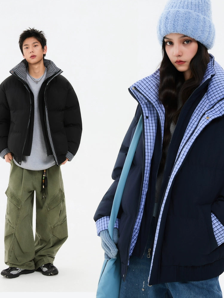 Contrasting color stand-up neck cotton jacket T0082