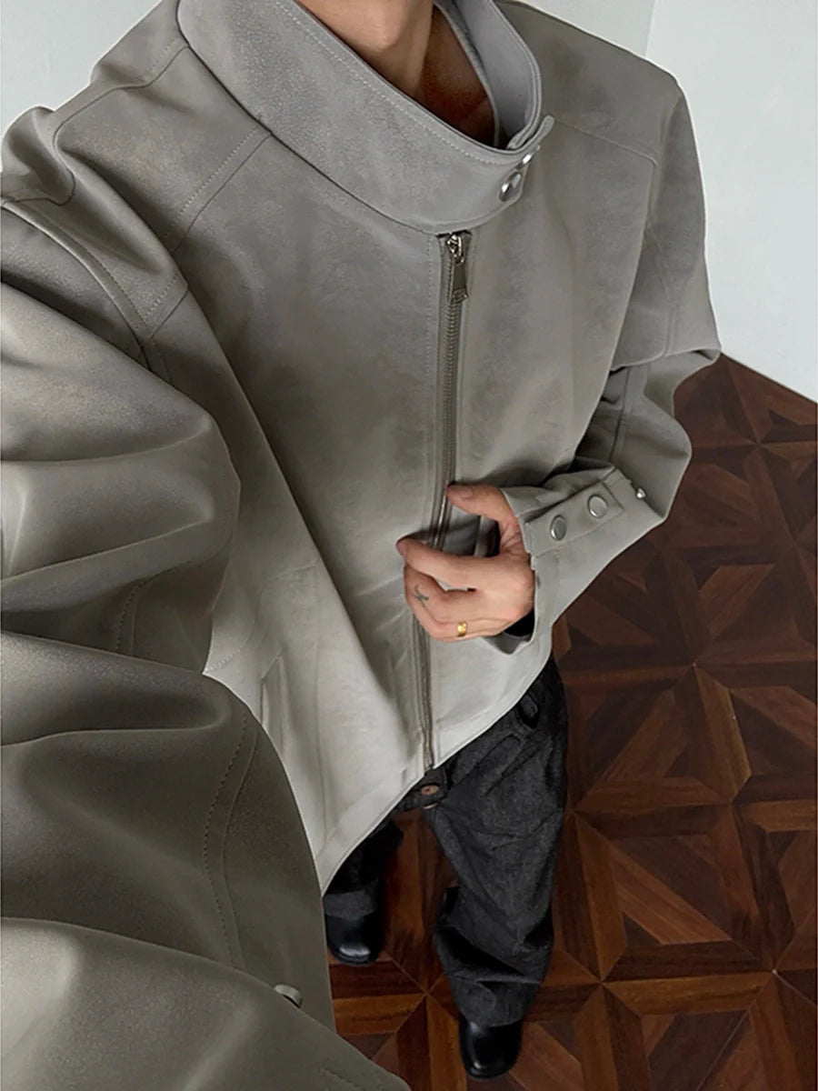 American Harrington pu leather jacket jacket men's trendy brand autumn high street design sense ruffian handsome locomotive suit stand-up collar leather jacket T0156