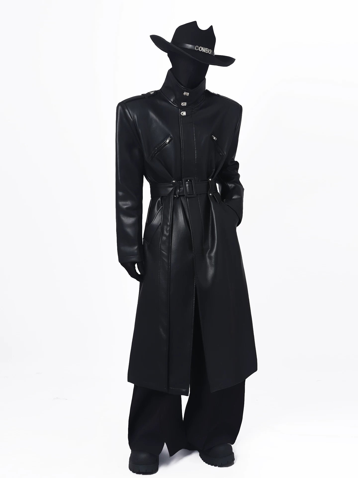 Vintage high-end big lapel waist leather coat FE0703