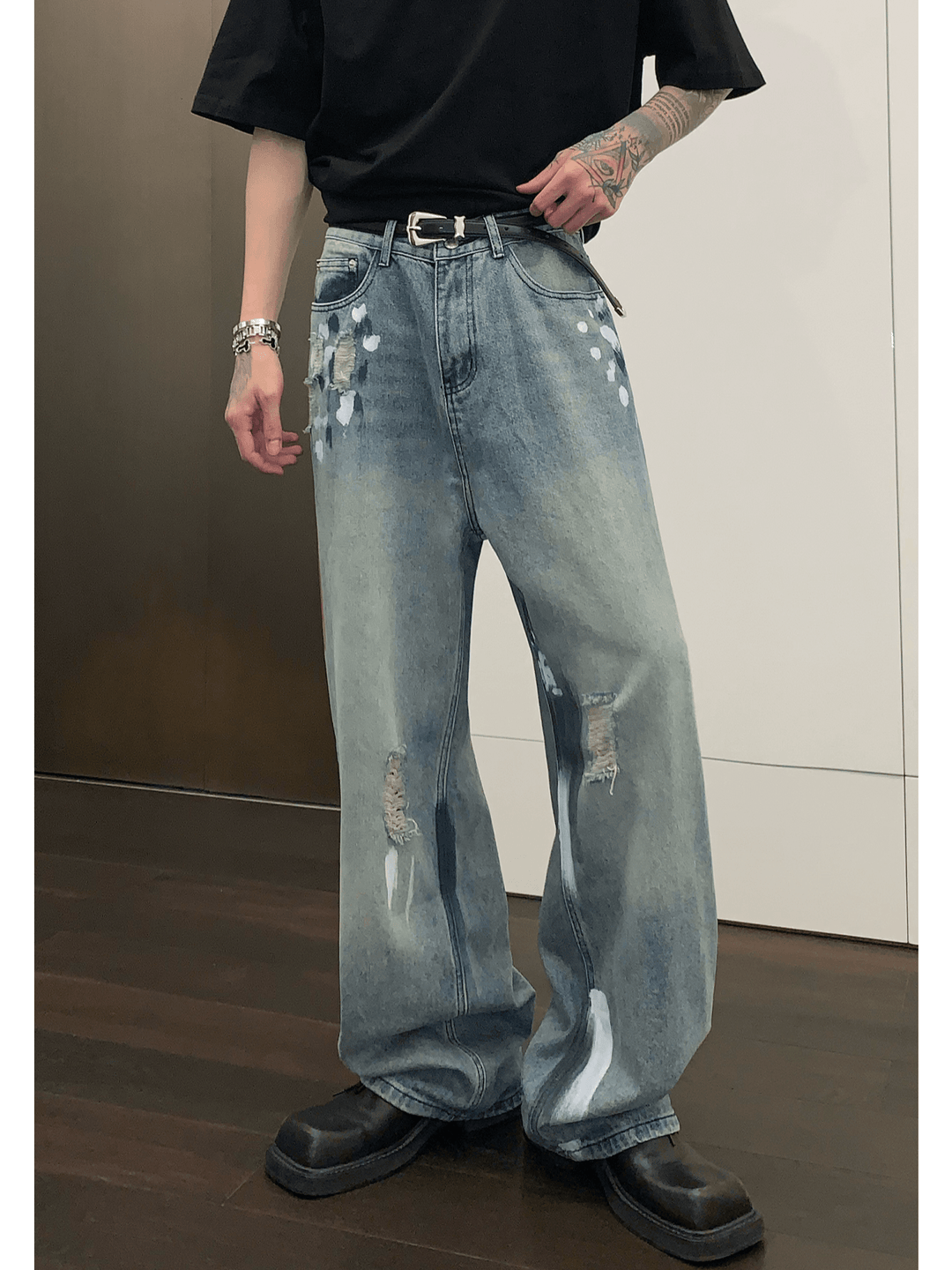 street graffiti contrast color straight jeans B0146