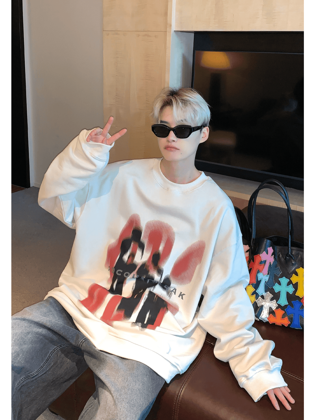 [CUIBUJU] color contrast printing sweater S0196