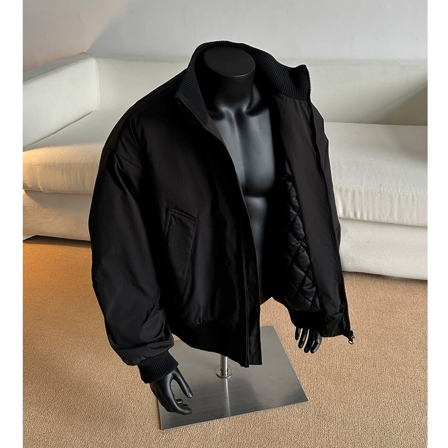 Black short stand-up neck silhouette down jacket C0379