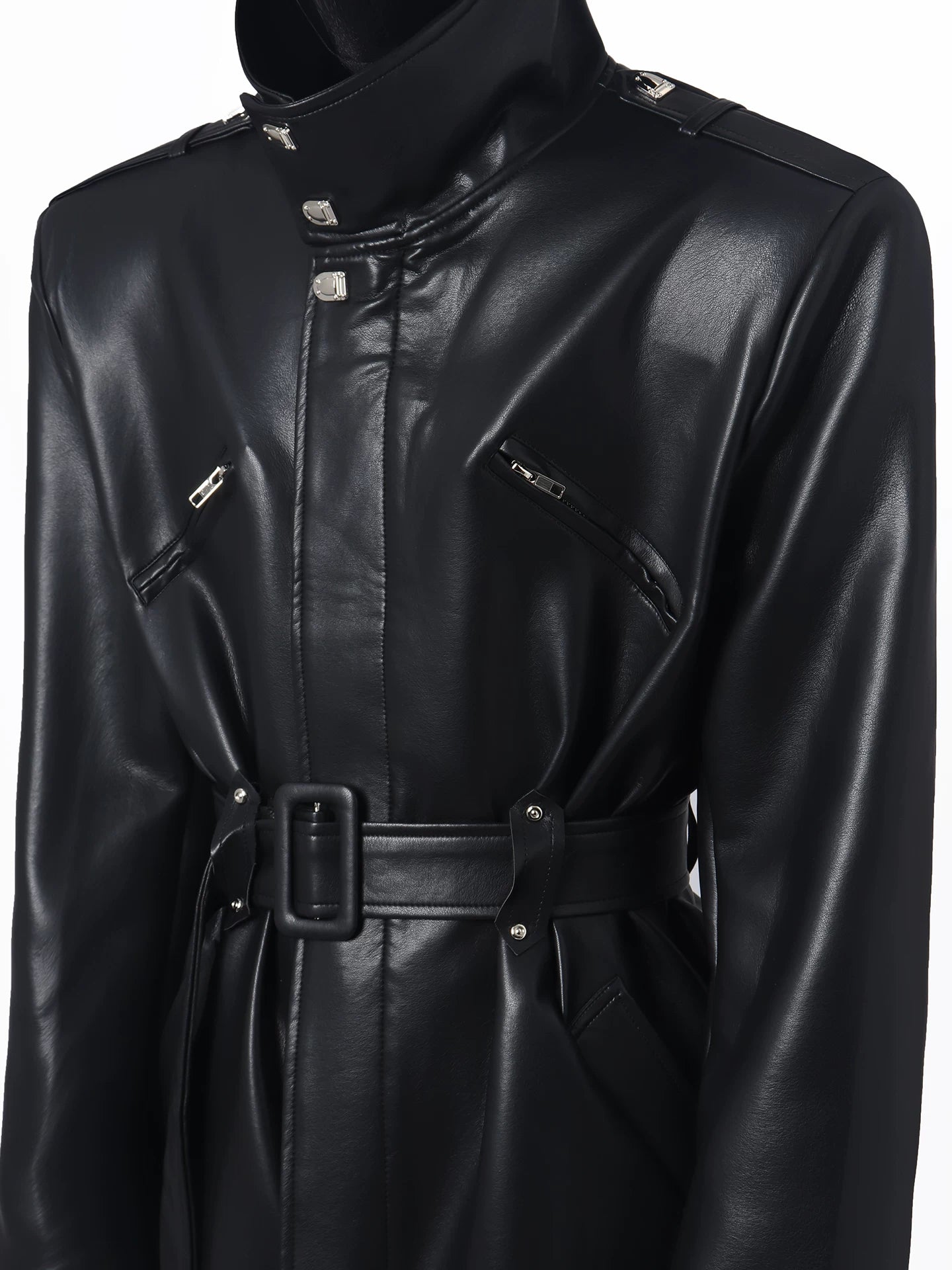 Vintage high-end big lapel waist leather coat FE0703