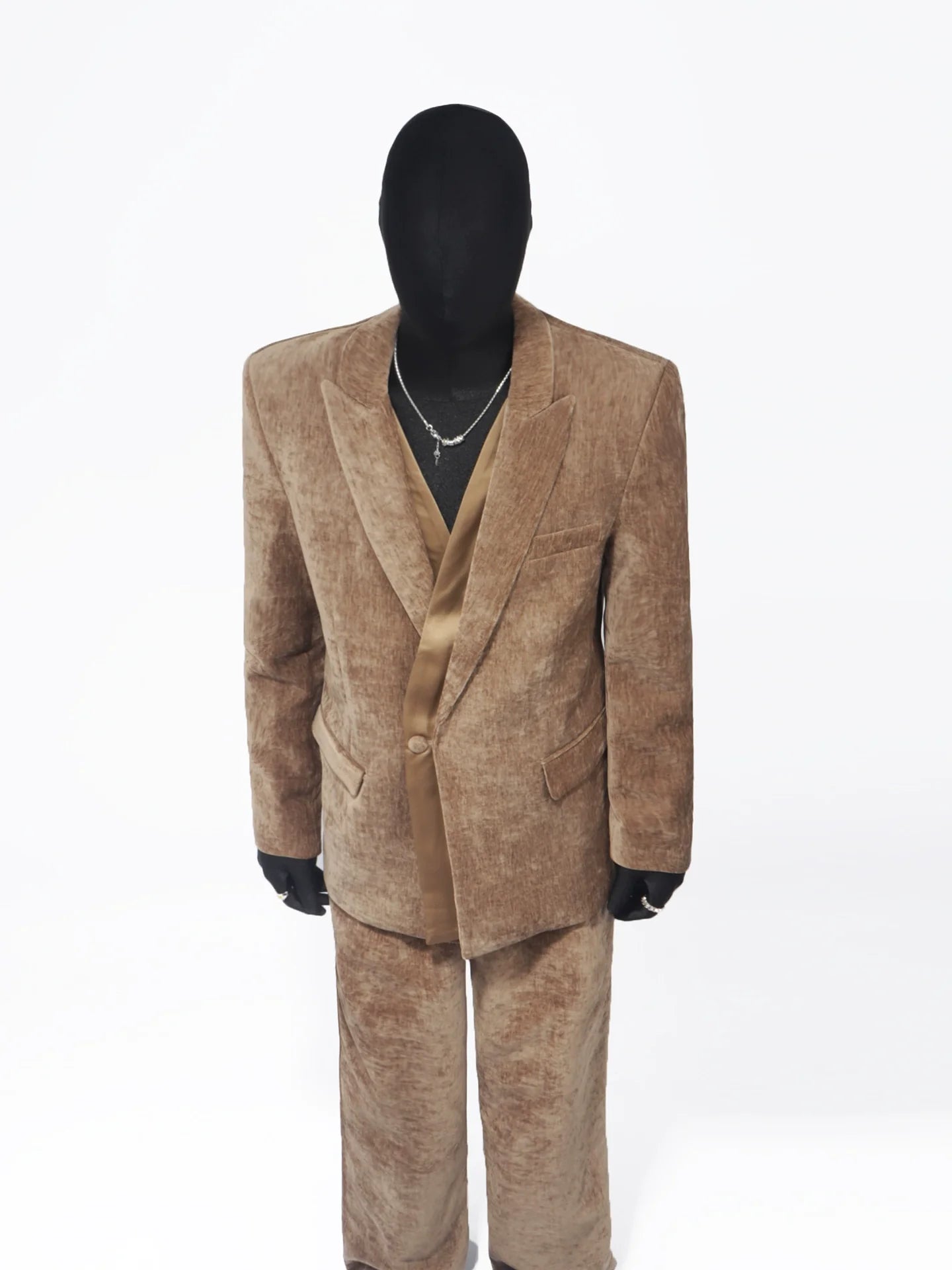 Autumn and winter chenille suit men's Korean version of ruffian handsome corduroy splicing blazer R015