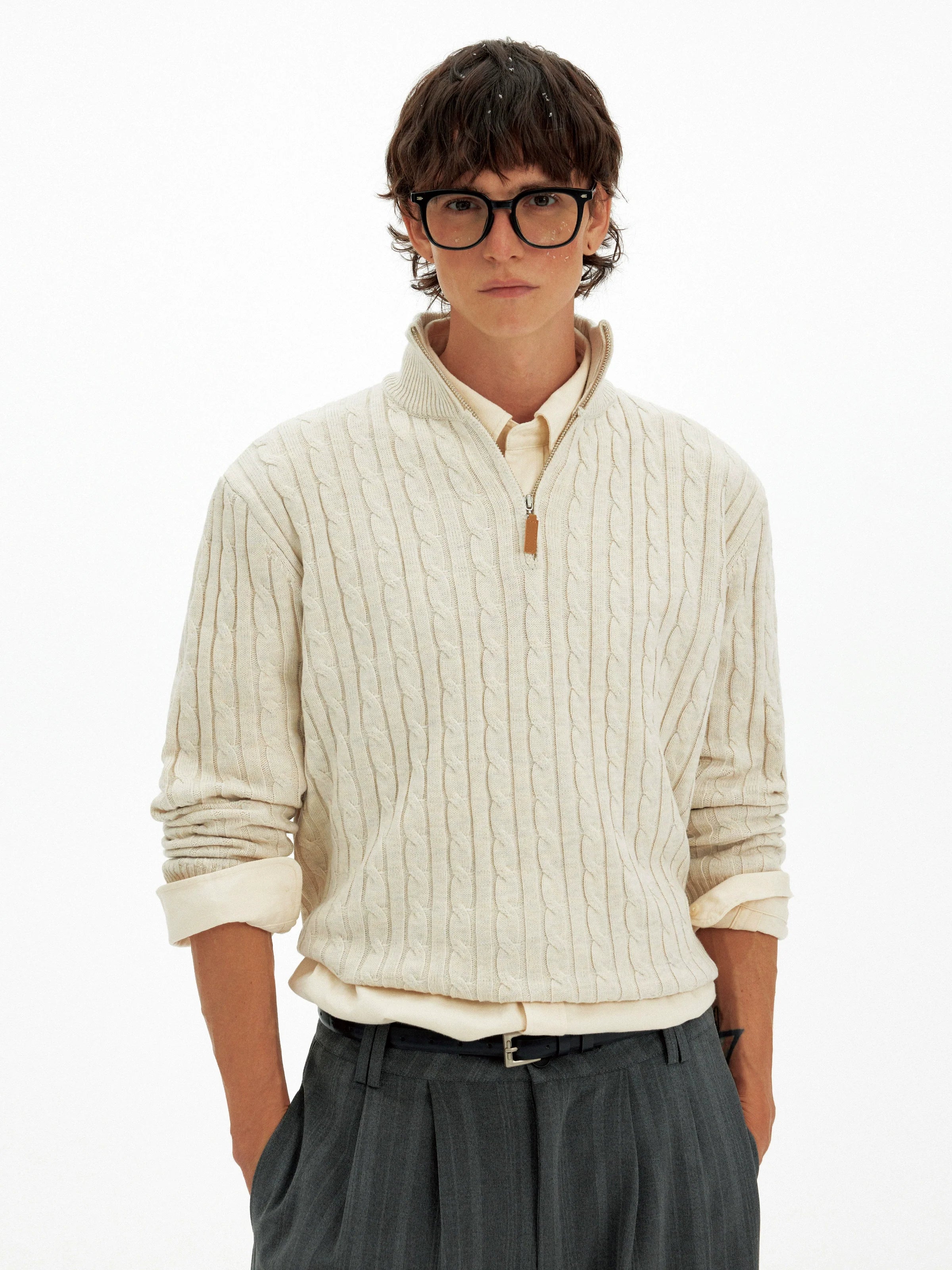 American retro twisted half-zipper sweater men's and women's autumn and winter casual lazy wind soft waxy knitted sweater tide S0165