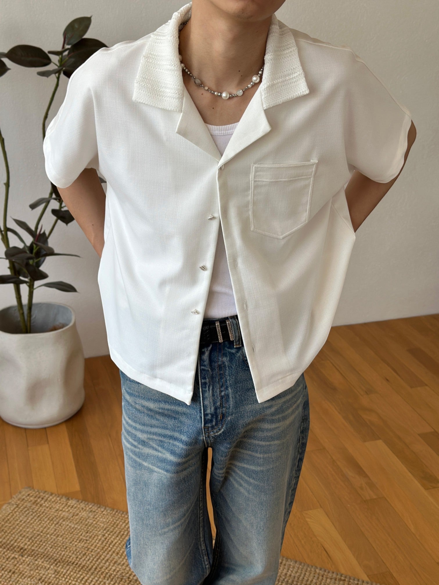 [FDM] WAVE TEXTURE RELAXED CUBAN COLLAR shirt J0139