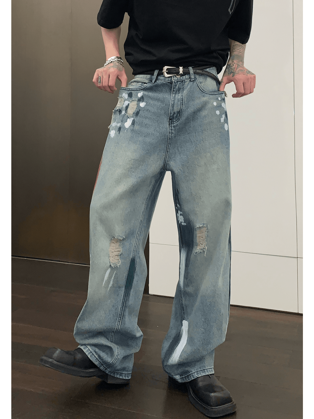 street graffiti contrast color straight jeans B0146