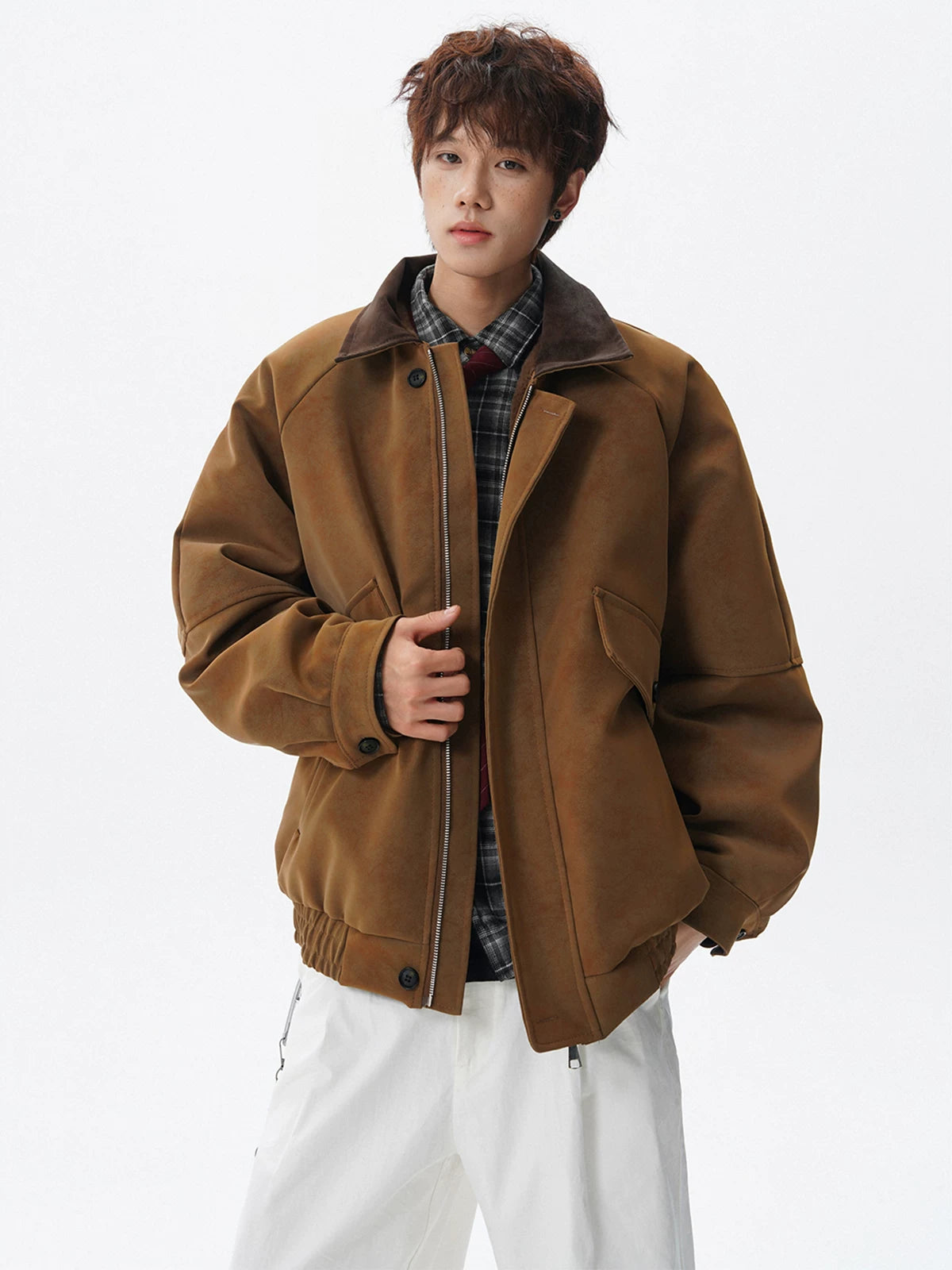 Vintage Suede Lapel Cotton Jacket FE0711