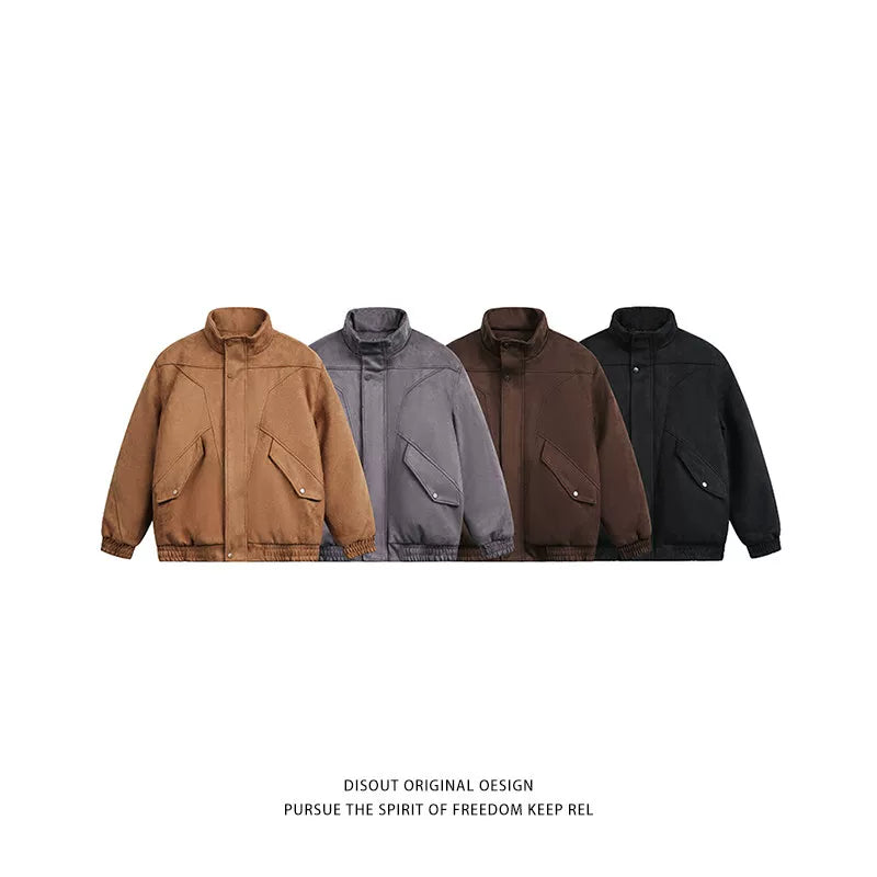 Suede stand-up collar short front shoulder cotton-padded jacket FE0701