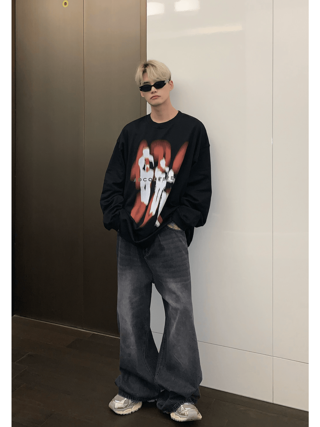 [CUIBUJU] color contrast printing sweater S0196