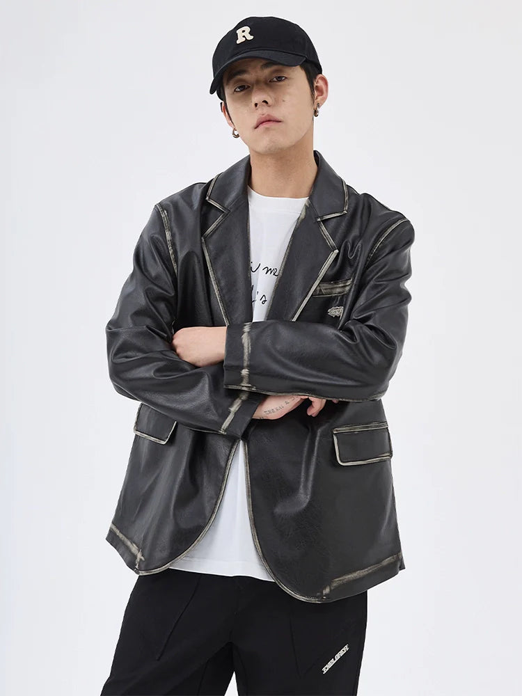 American retro Notting mountain leather suit for men and women, polished leather jacket R010