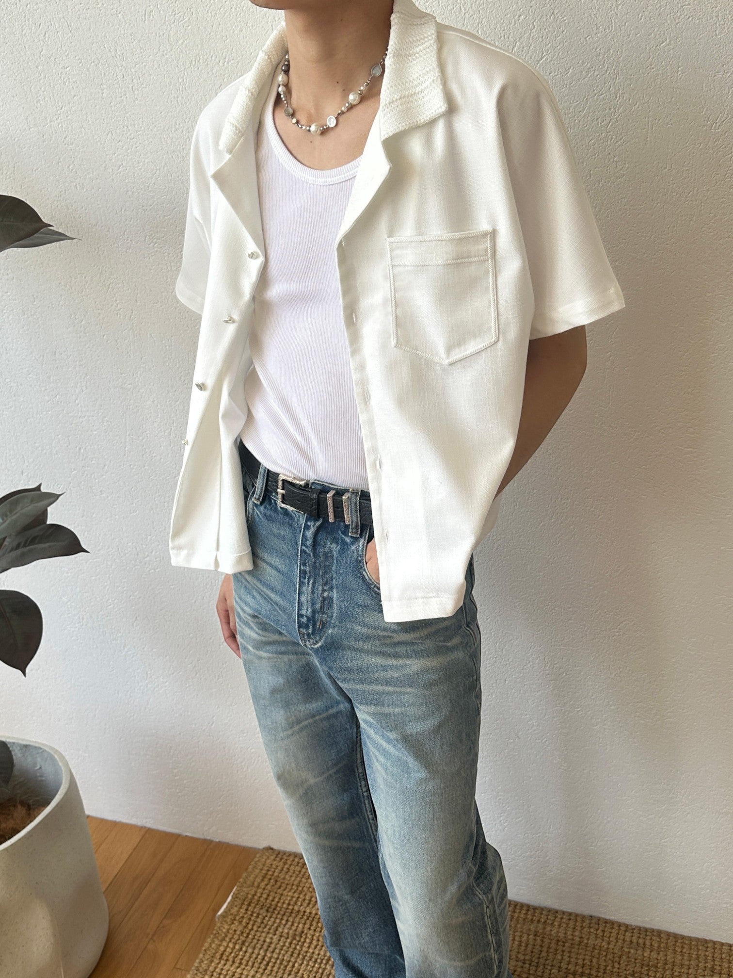 [FDM] WAVE TEXTURE RELAXED CUBAN COLLAR shirt J0139