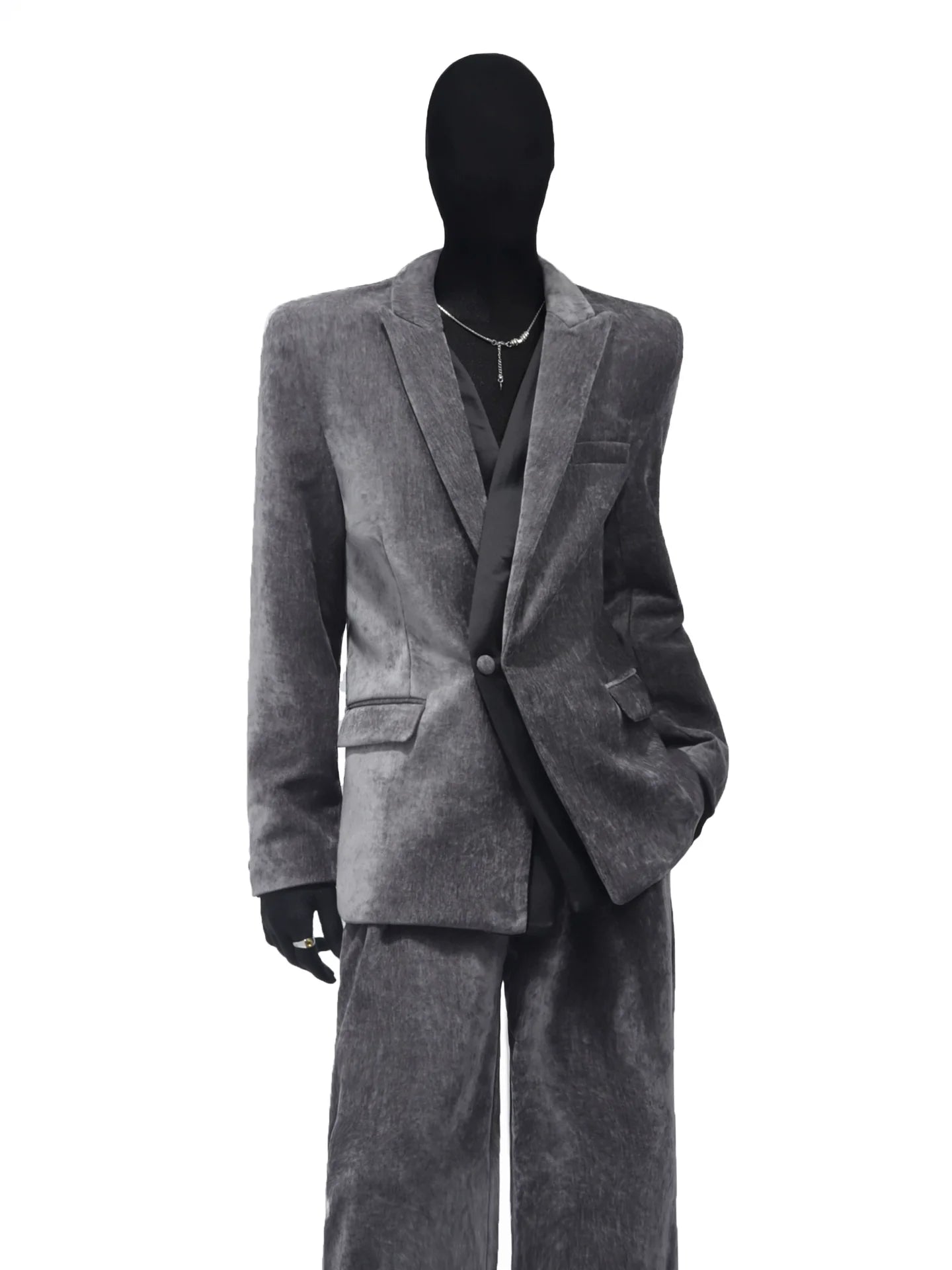 Autumn and winter chenille suit men's Korean version of ruffian handsome corduroy splicing blazer R015