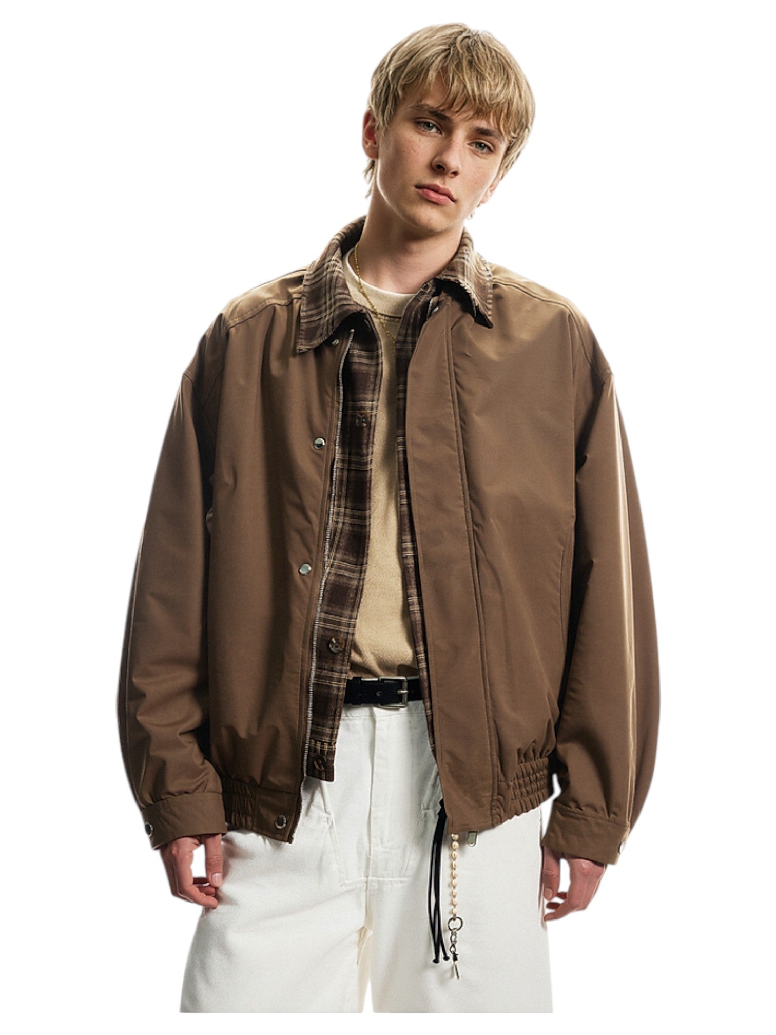 LAYERED PLAID WORK JACKET T0147