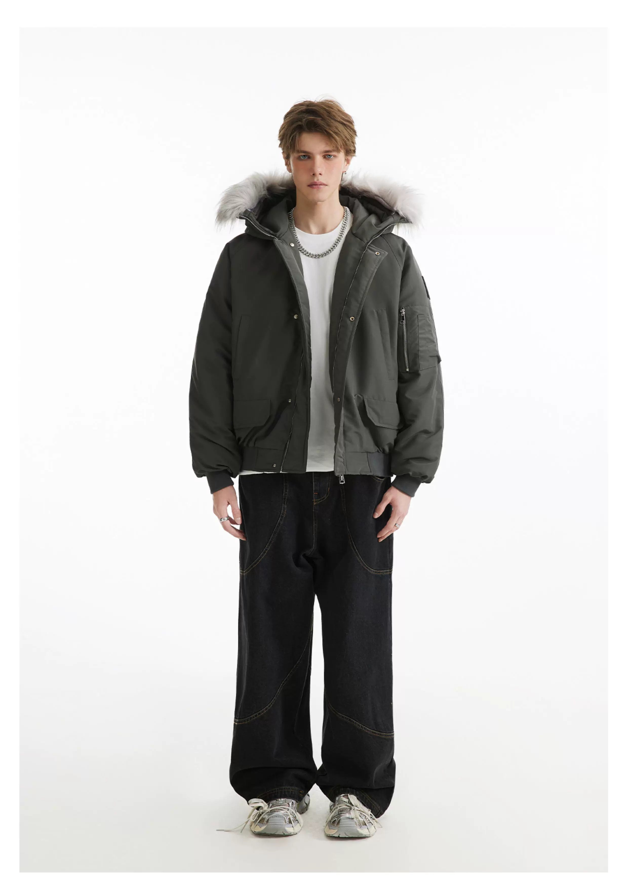 Vintage Fur Collar Hooded Thickened Parka FE0713