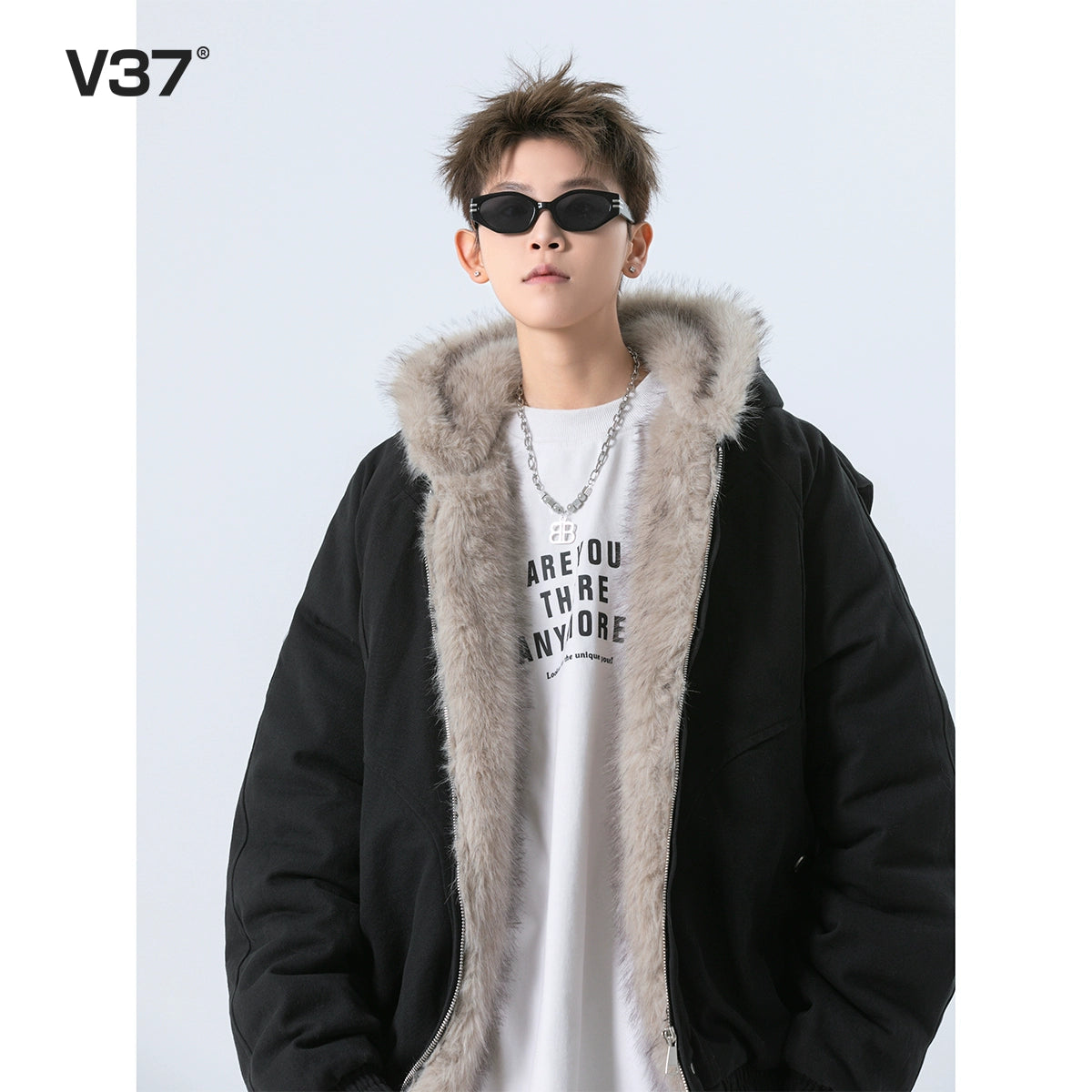 American big fur collar thickened jacket fff0286