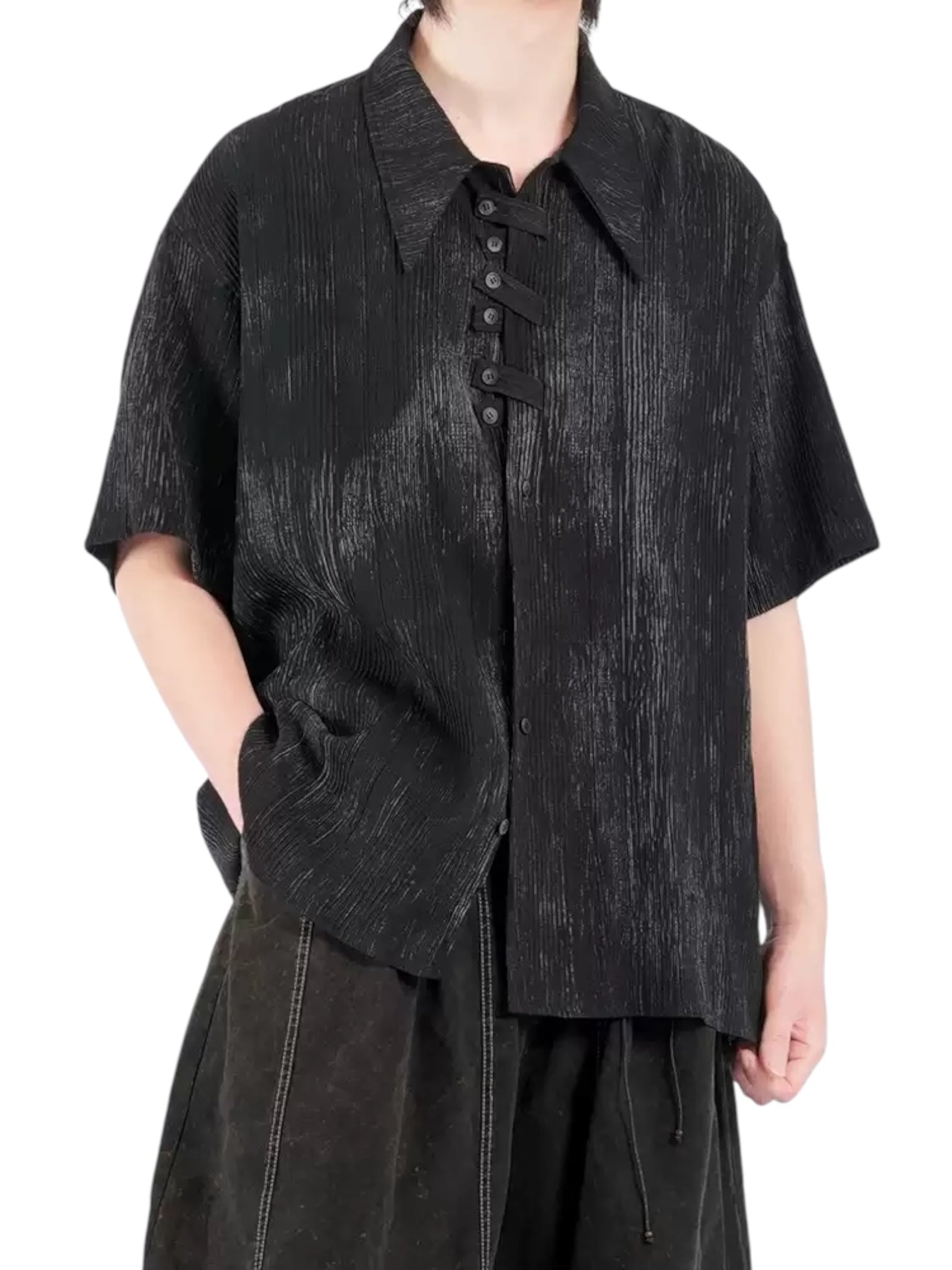 [NO SENSE] DRAPE TEXTURE COLLAR SHIRT J0136