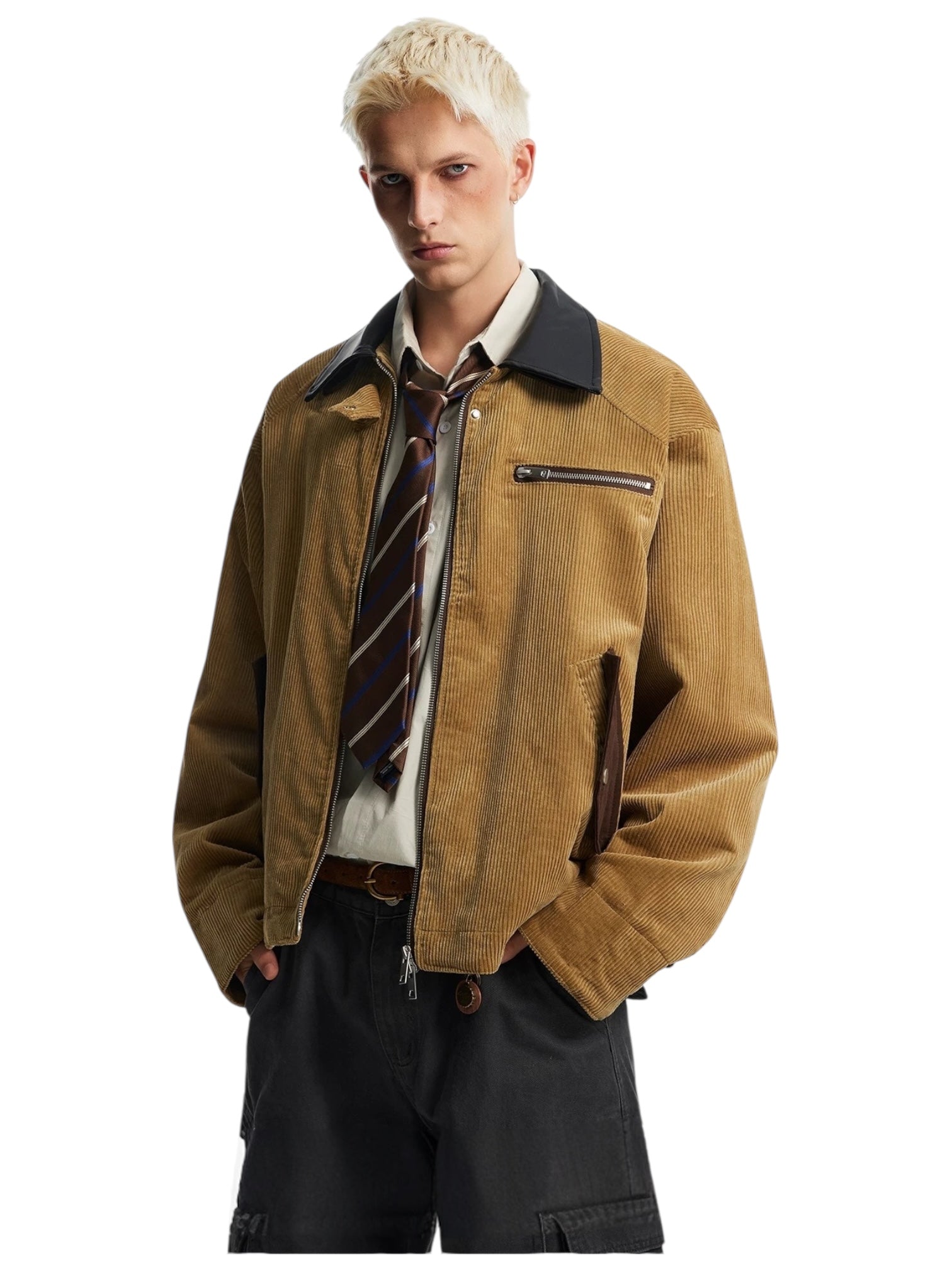 [OV] CORDUROY LEATHER-COLLAR JACKET T0128