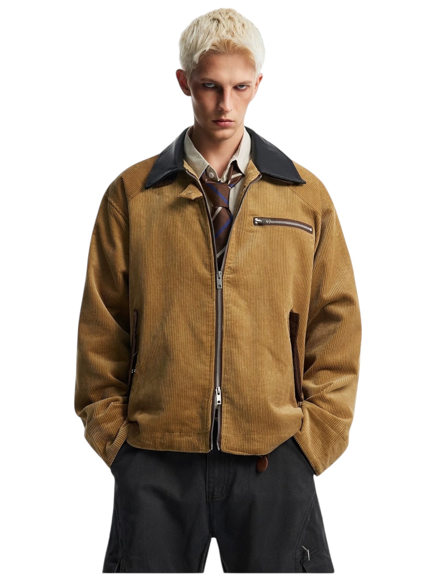 [OV] CORDUROY LEATHER-COLLAR JACKET T0128