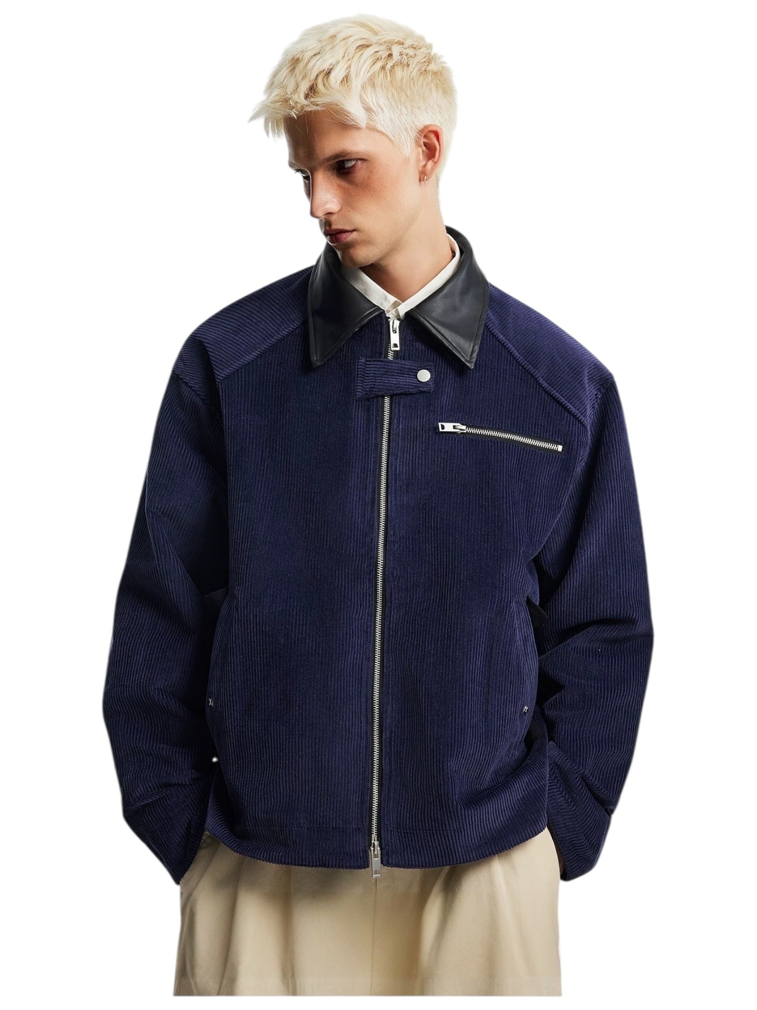 [OV] CORDUROY LEATHER-COLLAR JACKET T0128