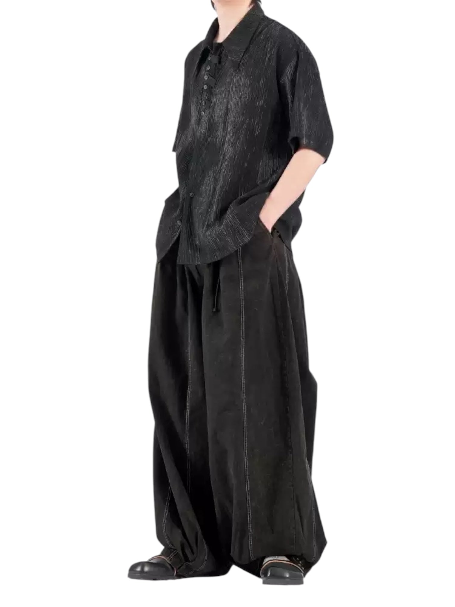 [NO SENSE] DRAPE TEXTURE COLLAR SHIRT J0136