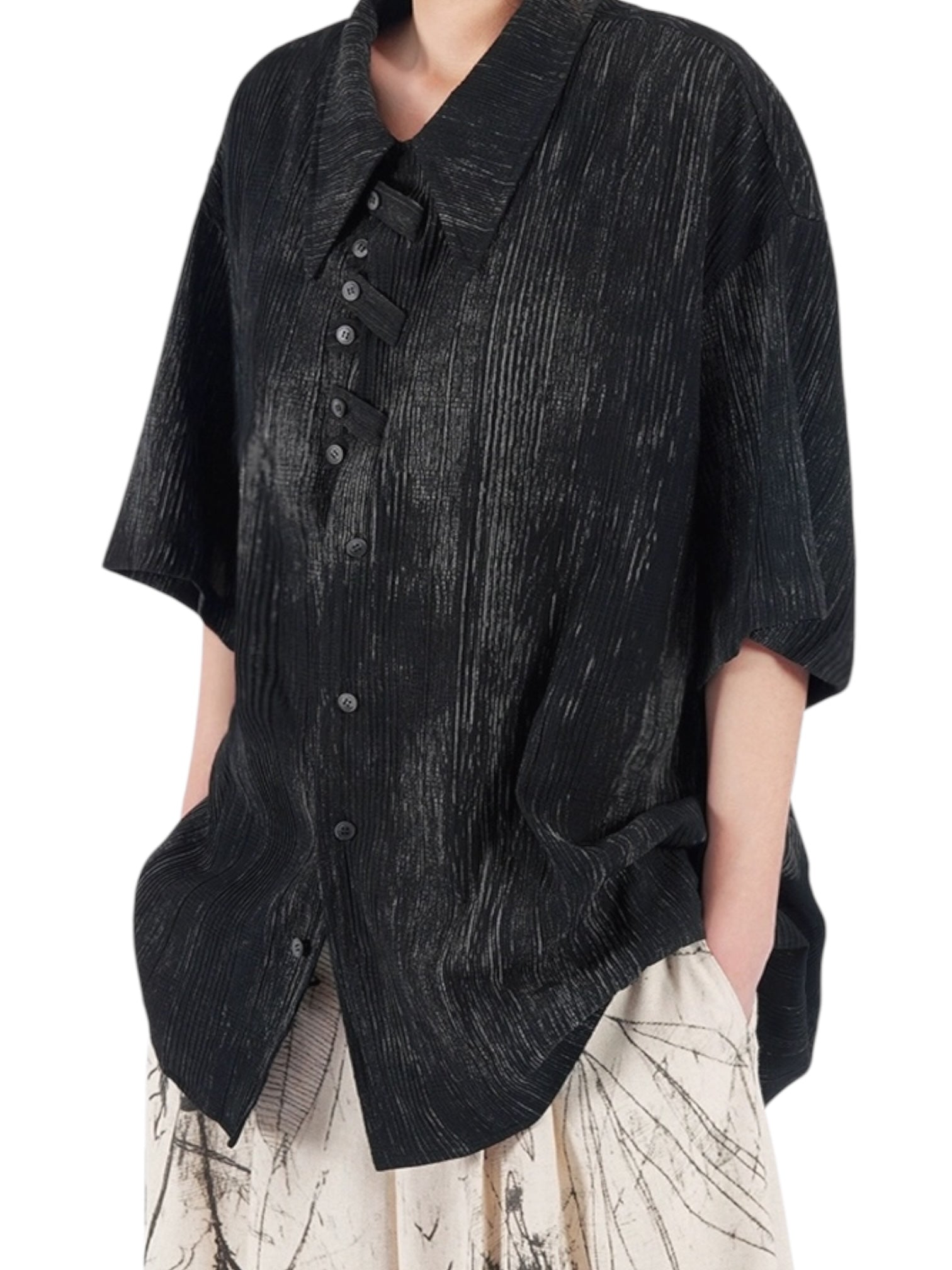 [NO SENSE] DRAPE TEXTURE COLLAR SHIRT J0136