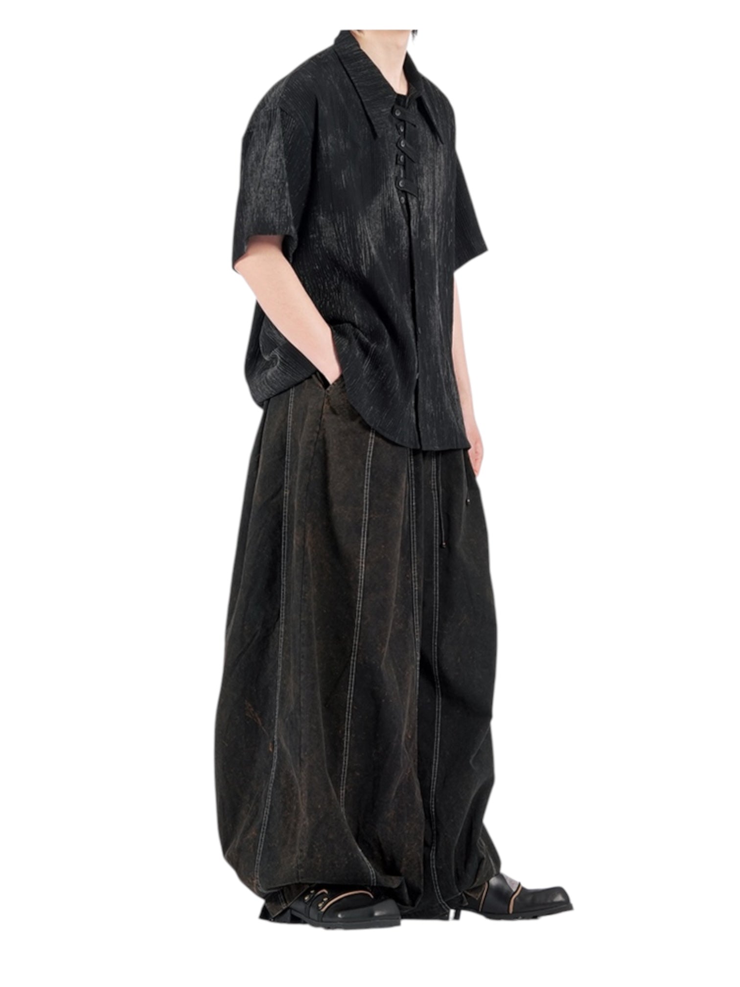 [NO SENSE] DRAPE TEXTURE COLLAR SHIRT J0136