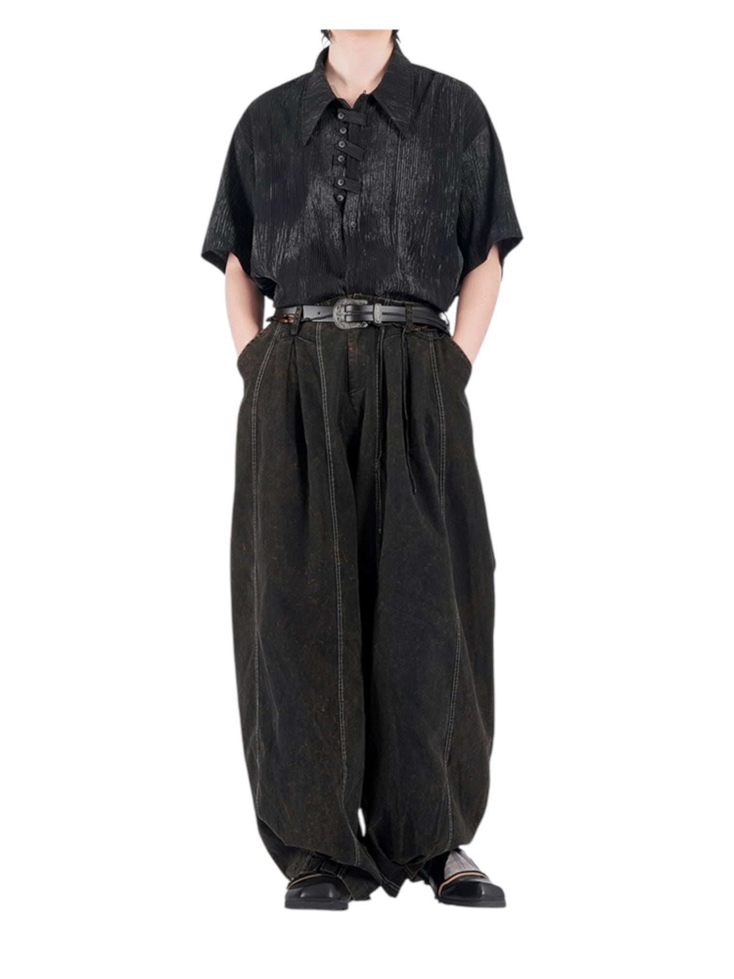 [NO SENSE] DRAPE TEXTURE COLLAR SHIRT J0136