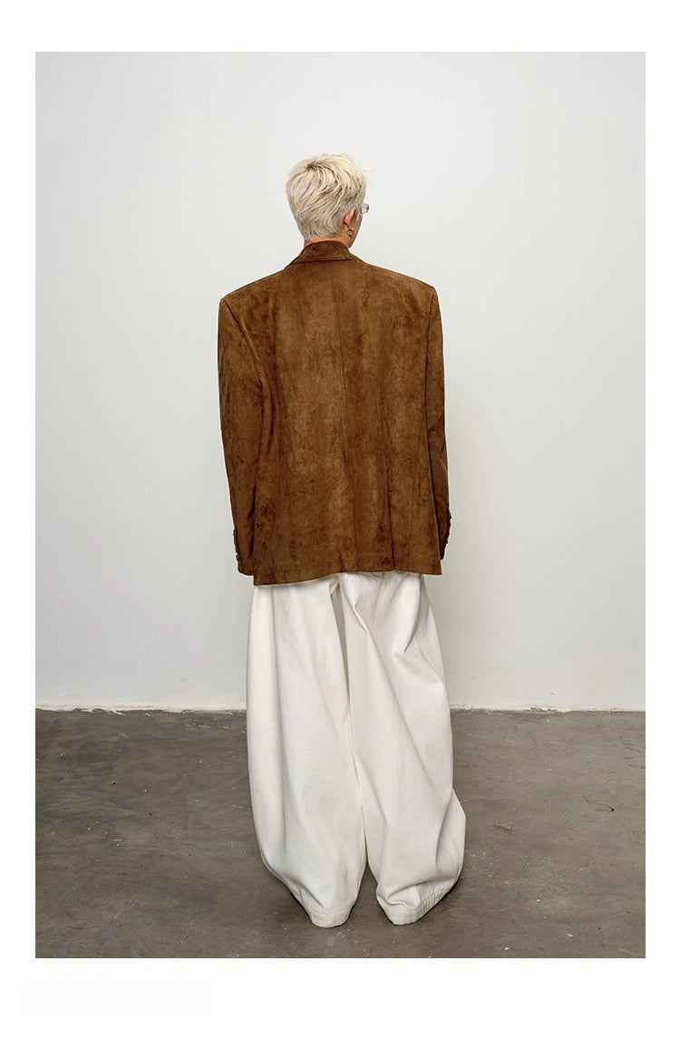 Autumn and winter relaxation suede quite wide shoulder padded suit men's Maillard loose blazer R027