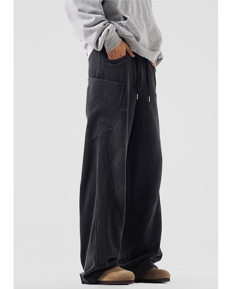 American heavy cleanfit solid color sweatpants men's trendy brand loose drape tooling casual pants B0320