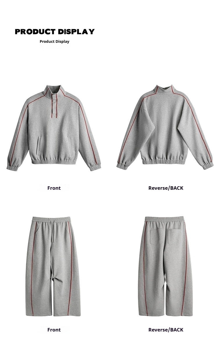 niche deconstruction contrasting color air layer turtleneck sweater men's scimitar casual pants sports suit S0137