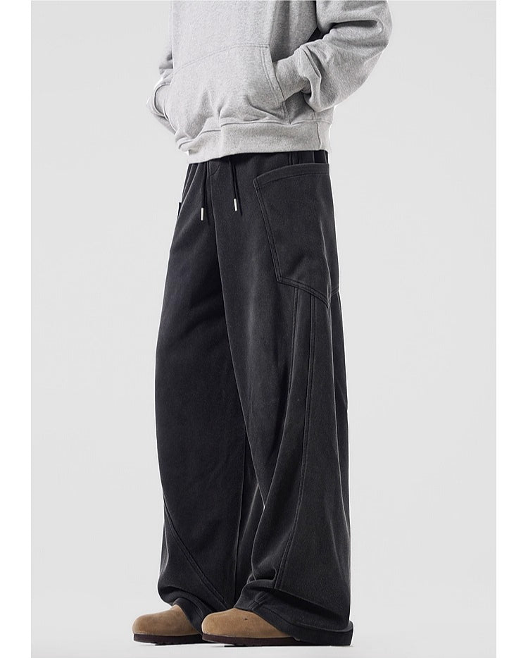 American heavy cleanfit solid color sweatpants men's trendy brand loose drape tooling casual pants B0320