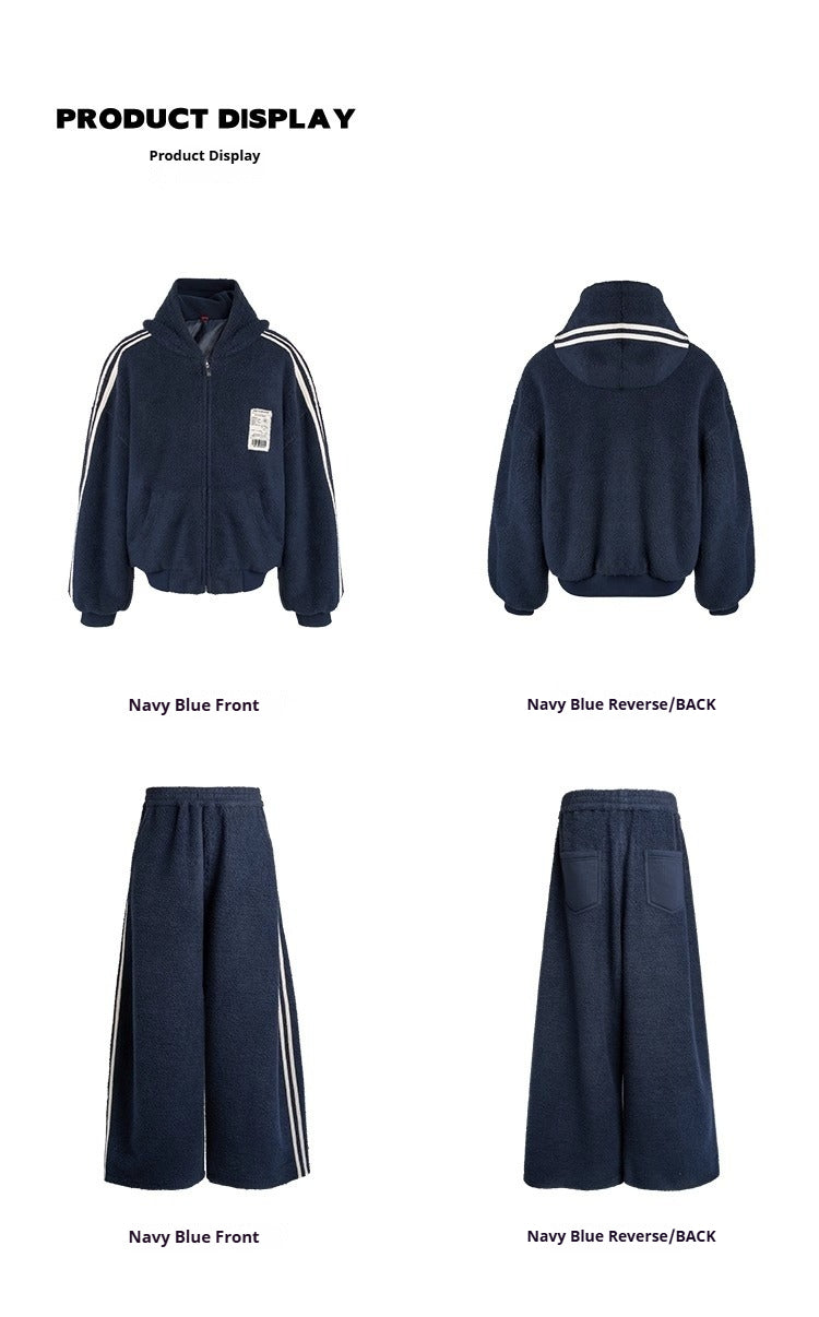 American contrasting fleece cotton jacket sweater jacket casual sweatpants loose sports suit winter S0136