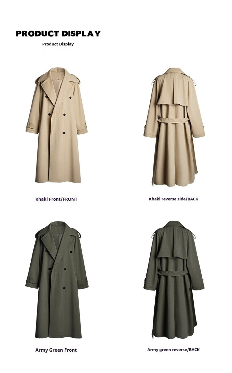 Gabardina larga de silueta grande y holgada de primera calidad para hombre, abrigo holgado informal clásico R039